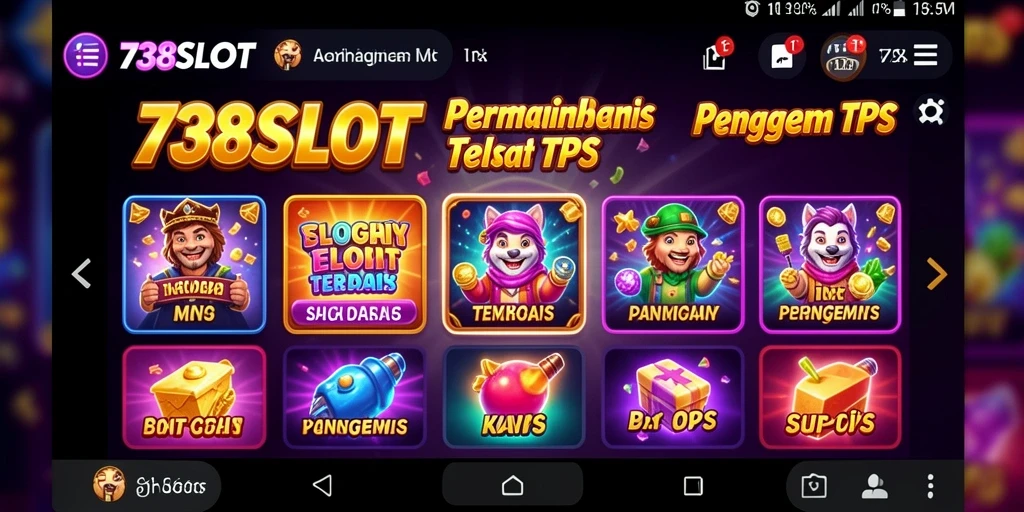 Gameplay menarik 738SLOT dengan berbagai tema slot yang warna-warni.