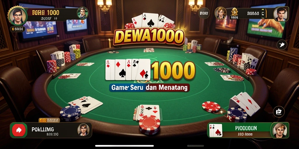 Screenshot gameplay DEWA1000 menampilkan aksi poker yang mendebarkan.