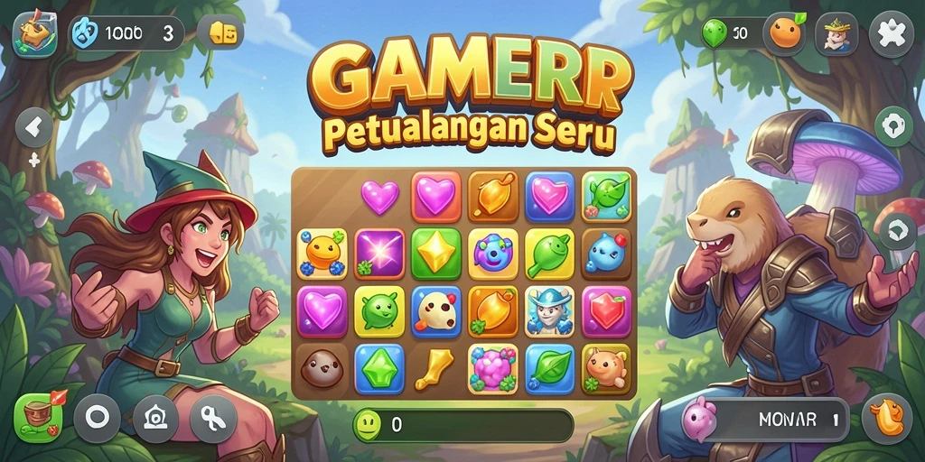 Tampilan gameplay GAMERP yang seru dan berwarna-warni dalam Match-3.