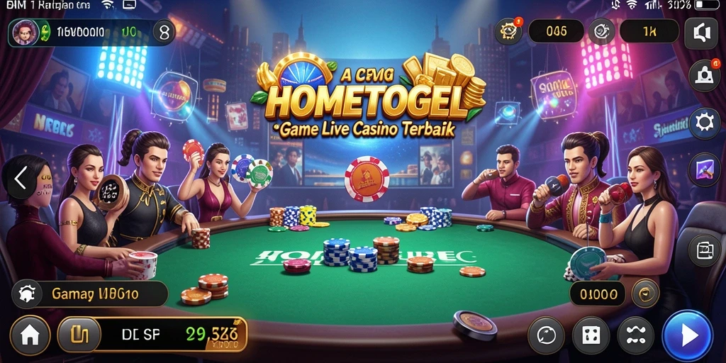 Screenshot gameplay HOMETOGEL menampilkan dealer langsung dan interaksi pemain.