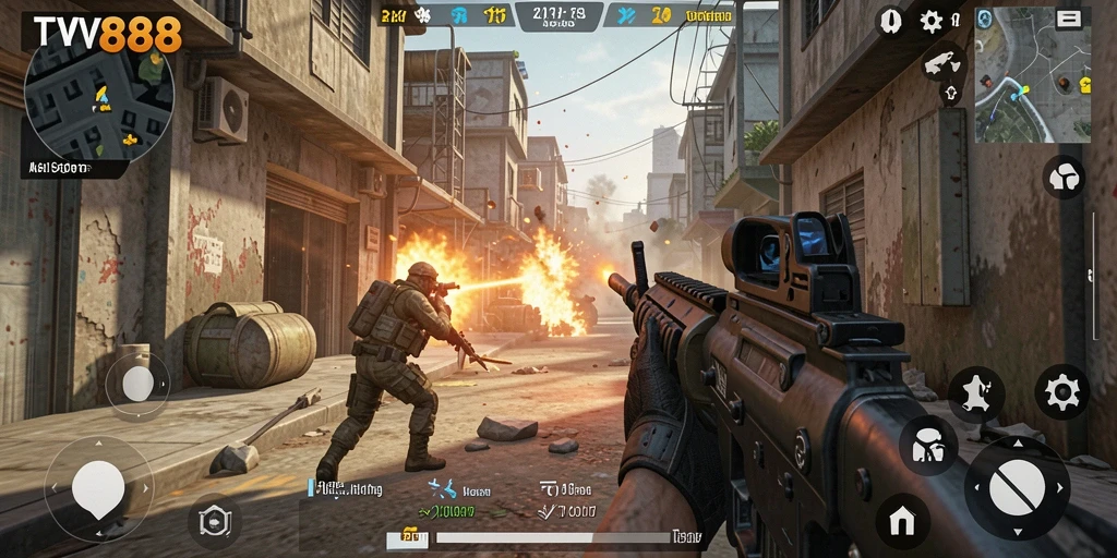 Screenshot menampilkan momen aksi seru dalam permainan FPS.