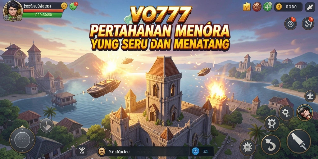 Screenshot gameplay VO777 menampilkan pertarungan menara yang mendebarkan.